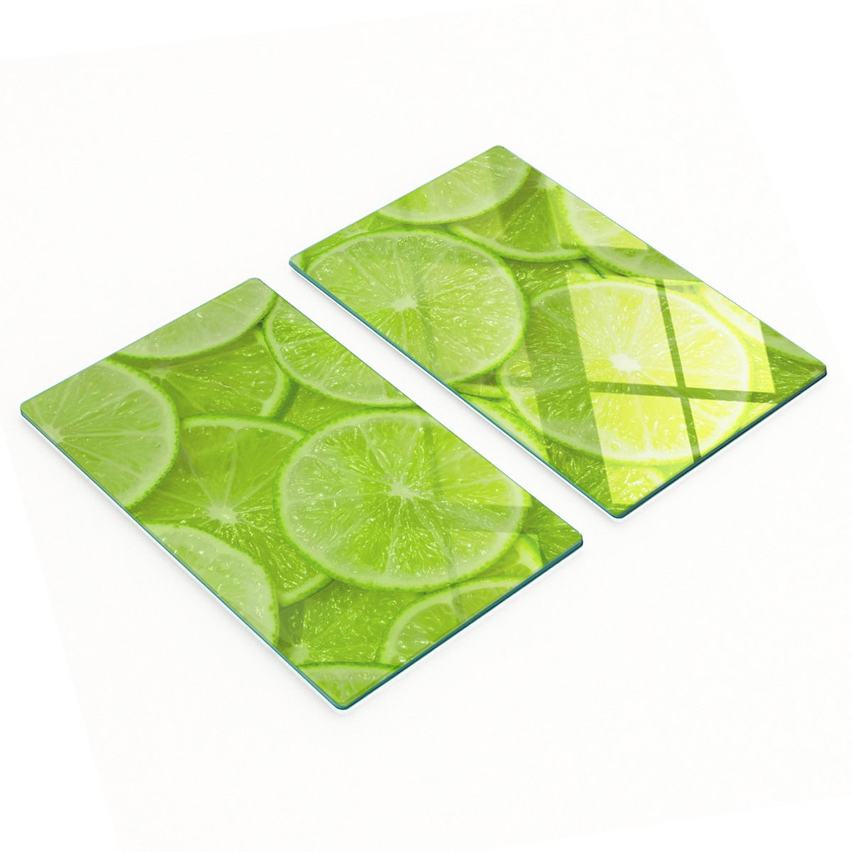 Set van gehard glazen keukenplanken met limoengroen design, 2x30x52 cm