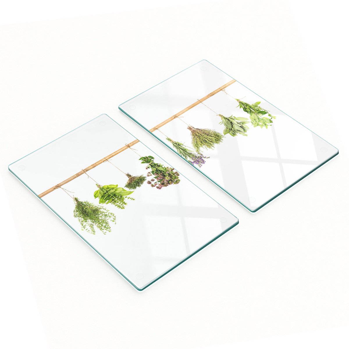 Decoratieve glazen snijplanken voor in de keuken met kruidenkoord 2x30x52 cm
