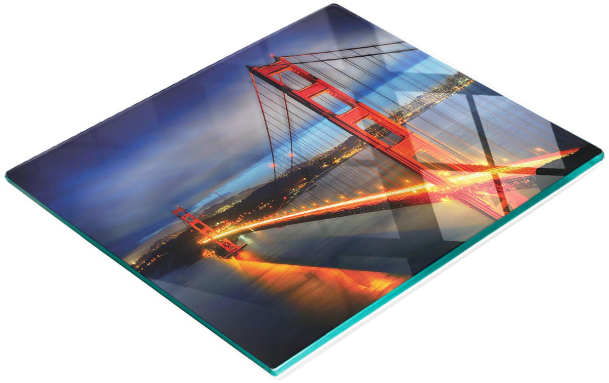 Decoratieve glazen snij- en serveerplank met Golden Gate Bridge-motief, 60x52 cm