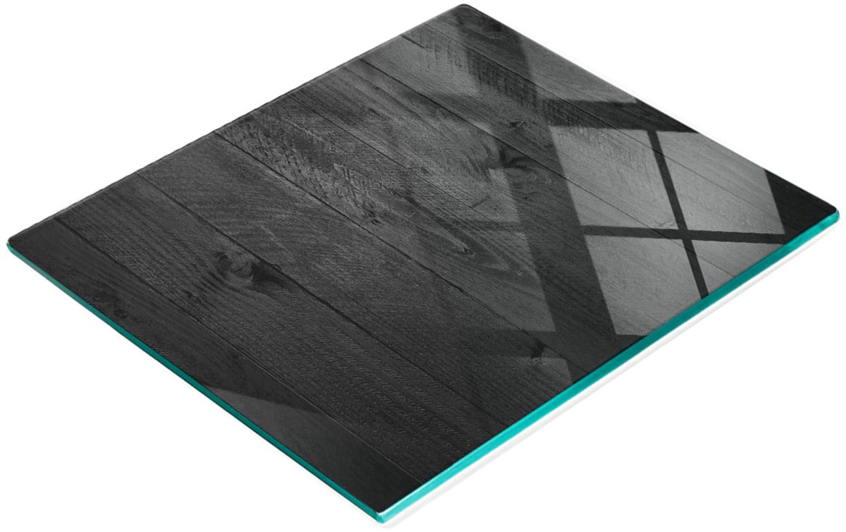 Decoratieve snijplank van gehard glas, houtnerfpatroon, zwart, 60x52 cm