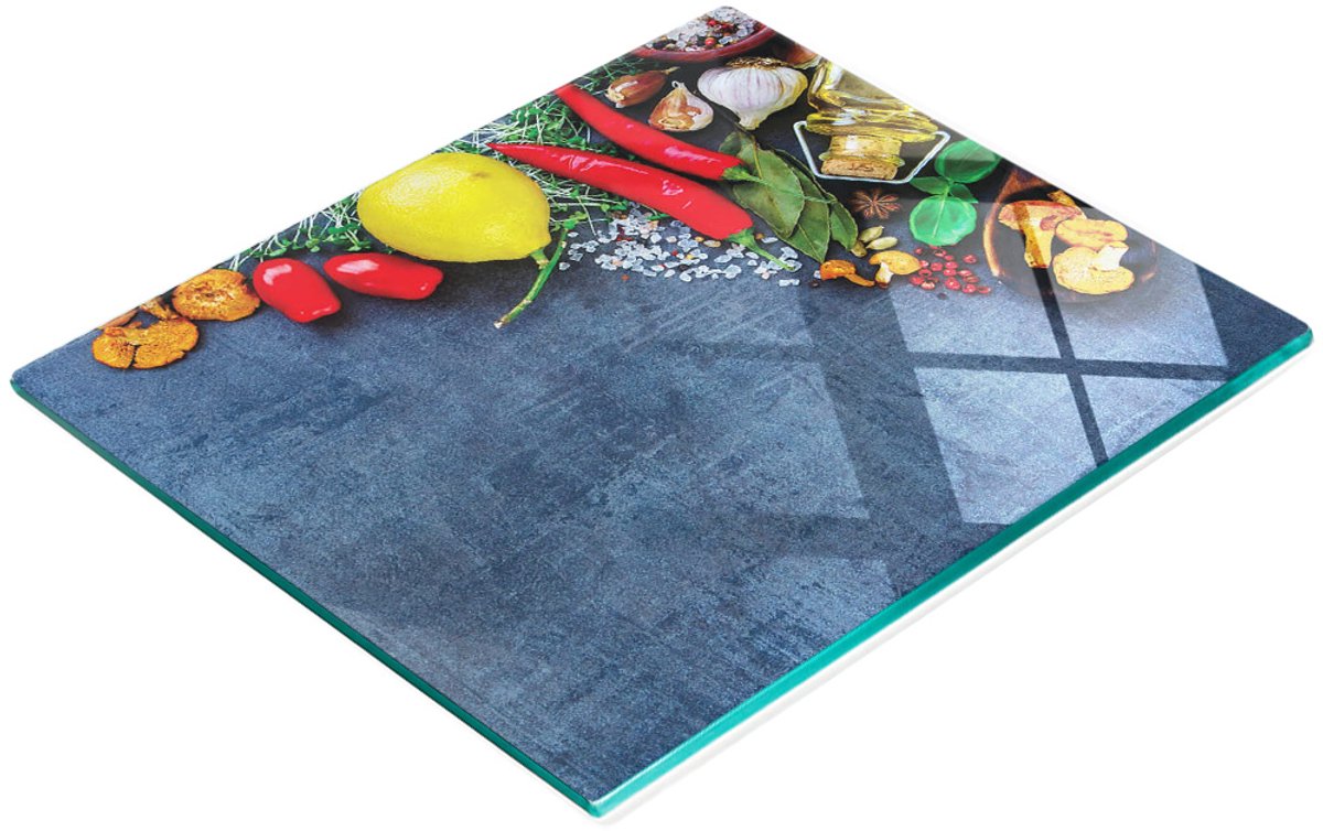Decoratieve snijplank van gehard glas voor kruiden en specerijen, 60x52 cm