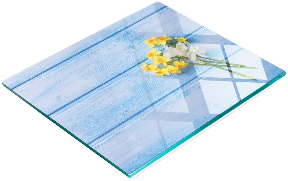 Decoratieve serveerplank van glas met narcissenmotief, 60x52 cm