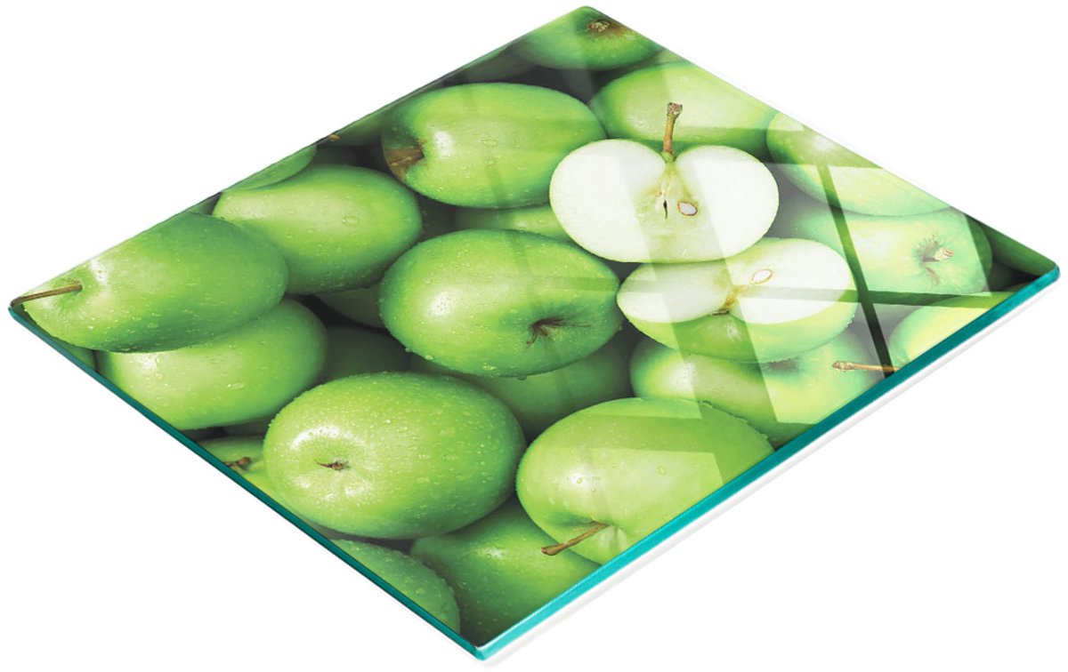 Decoratieve glazen snijplank voor in de keuken, groene appels, 60x52 cm