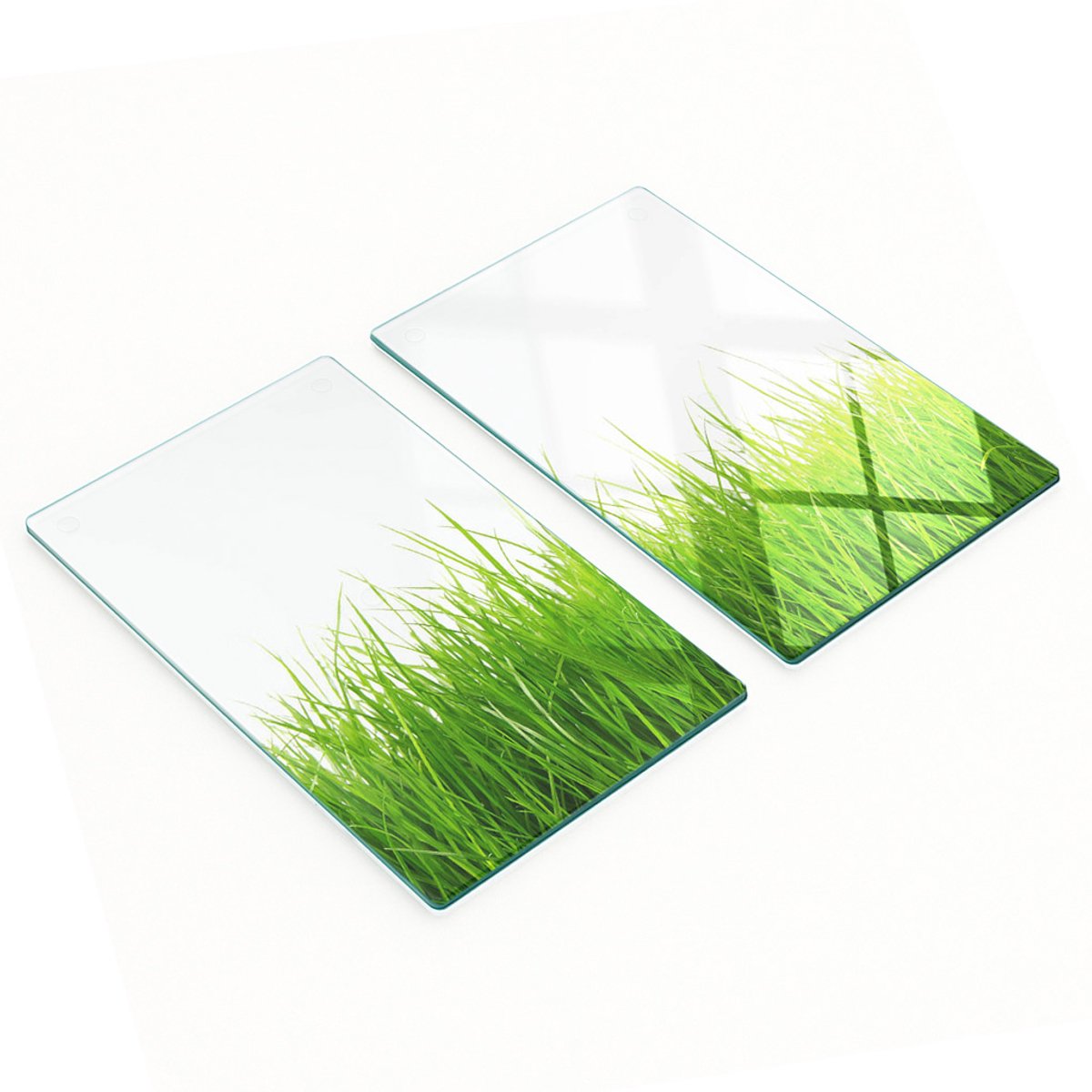 Set van gehard glazen snijplanken met graspatroon, 2x30x52 cm