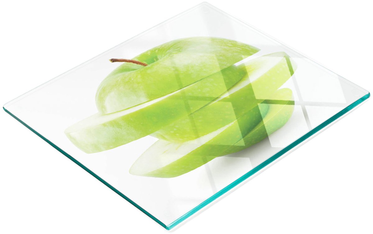 Decoratieve snijplank van gehard glas, appelgroen, 60x52 cm
