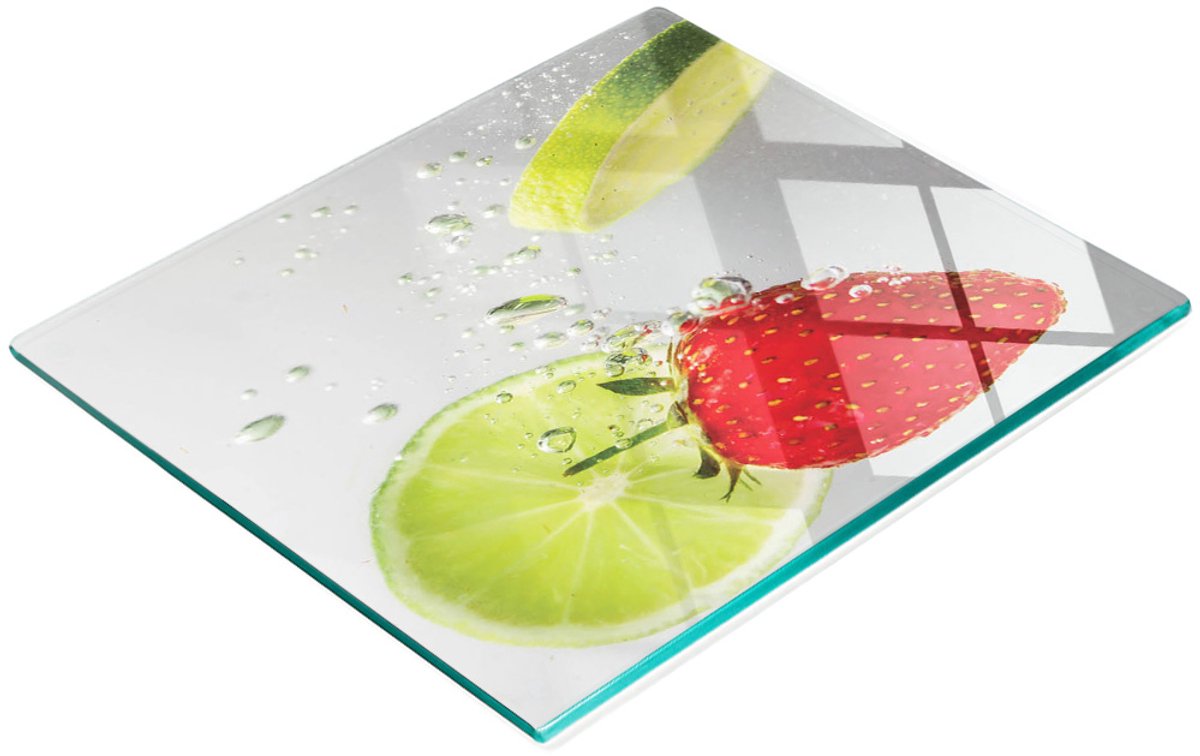 Keukenplank van gehard glas met aardbei-limoenmotief, 60x52 cm