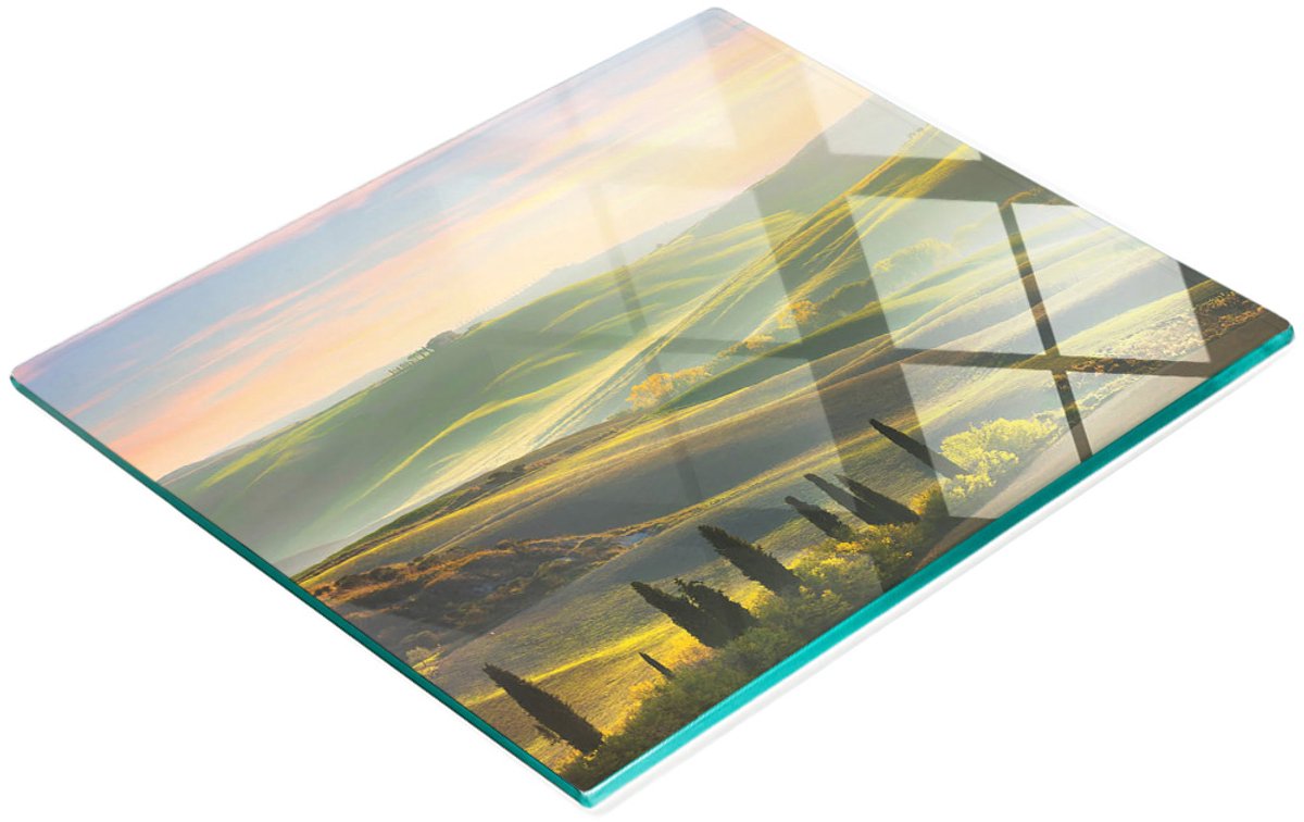 Decoratieve glazen snij- en serveerplank met Toscaanse cipressen, 60x52 cm