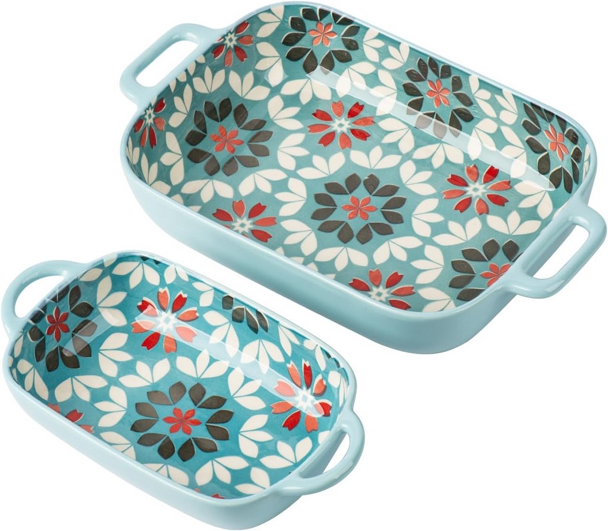 Set van 2 Rechthoekige Keramische Bakschalen met Handvatten voor Oven