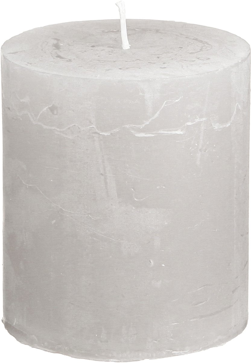 Viana Effen kaarsen, lichtgrijs, pilaarkaarsen 70×80mm, 4 stuks, rustieke de