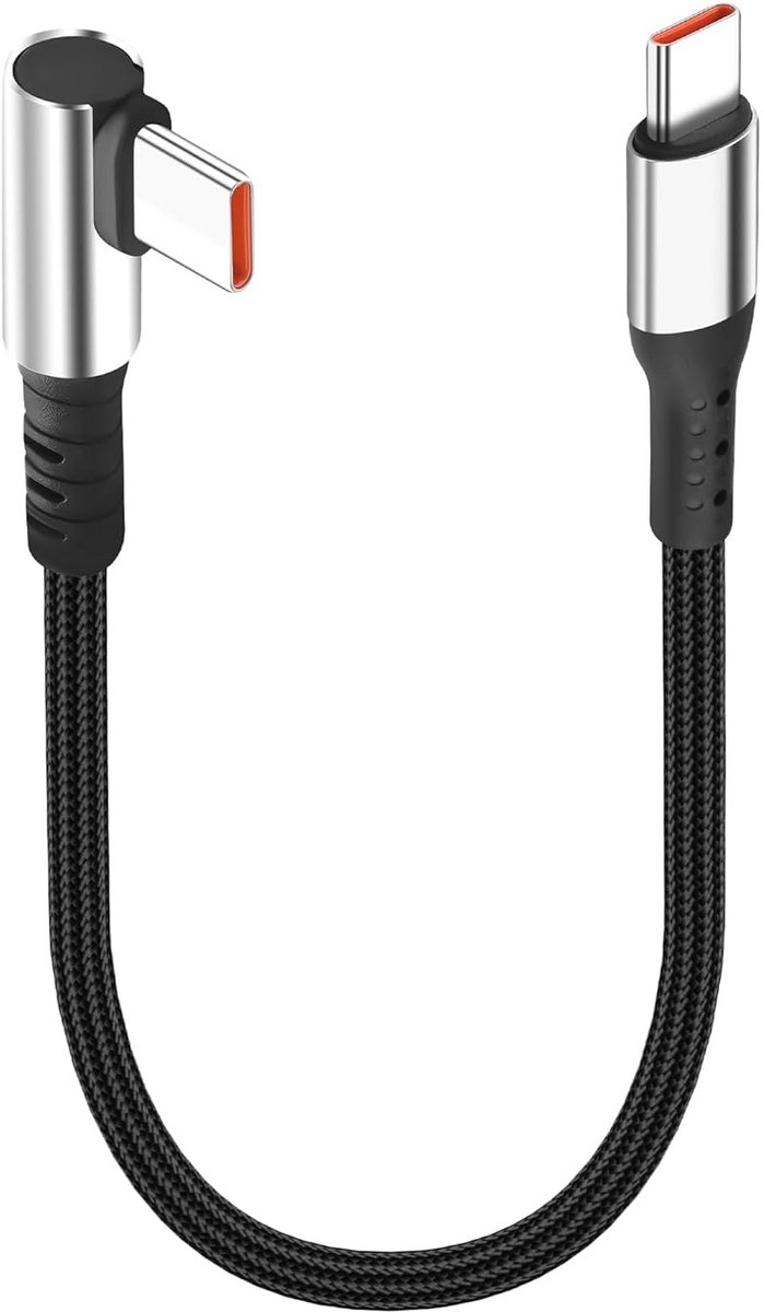 Korte USB-C naar USB-C Kabel met Rechte Hoek voor Snel Opladen - 25 cm