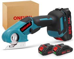 ONEVAN Elektrische schaar - 0-6mm Universele Snijder - met 2x Accu's - Draadloze Schaar - Kartonsnijder - voor Stoffen, Leer, Karton en Kunststof