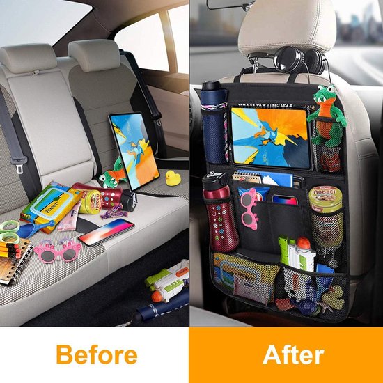 Auto Organizer voor Achterbank - Premium met 25cm Tafeltje & 9 Vakken - Road Trip Essentials Reisaccessoires - Zwart - 2 Stuks — afbeelding 4