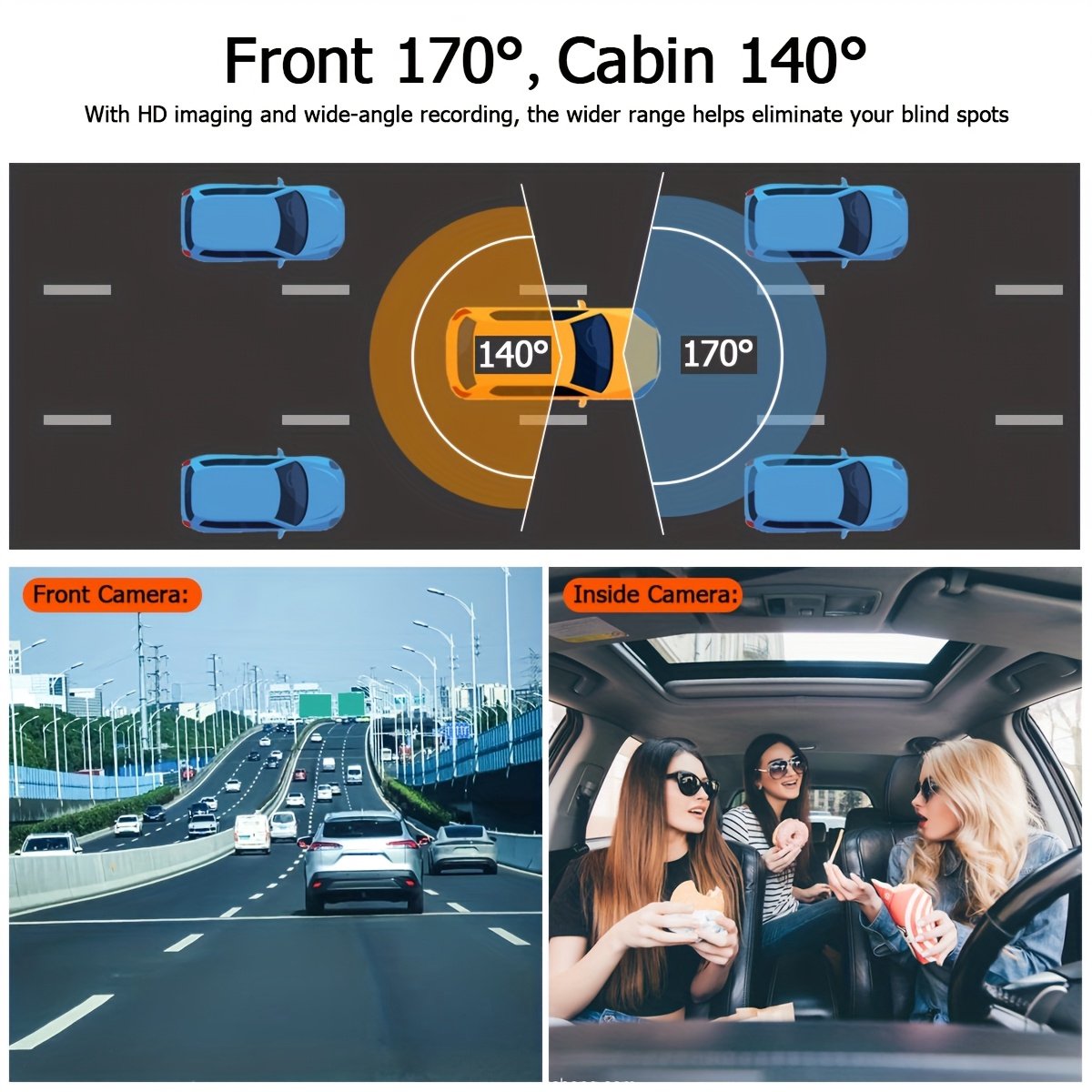 Dashcam voor in de auto met dubbele opnamefunctie voor en achter | Camera aan de voorzijde 1080P & ingebouwde camera 720P, 170° groothoek, nachtzicht, compacte dashcam, geschikt voor auto's, 24-uurs parkeerbewaking, – foto 2