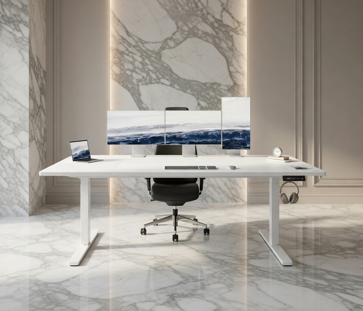 Ergonomisch Elektrisch Verstelbaar Bureau 180x80 cm – Sta-Zit Bureau met Lade, USB Oplaadpoort en Kabelmanagement – Stil, Stabiel & Modern Wit – In hoogte verstelbaar met 3 geheugenfuncties House&Garden