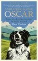Boekomslag 'A Sheepdog Named Oscar' met een bordercollie, landschap met glooiende groene heuvels, blauwe lucht en een zon.