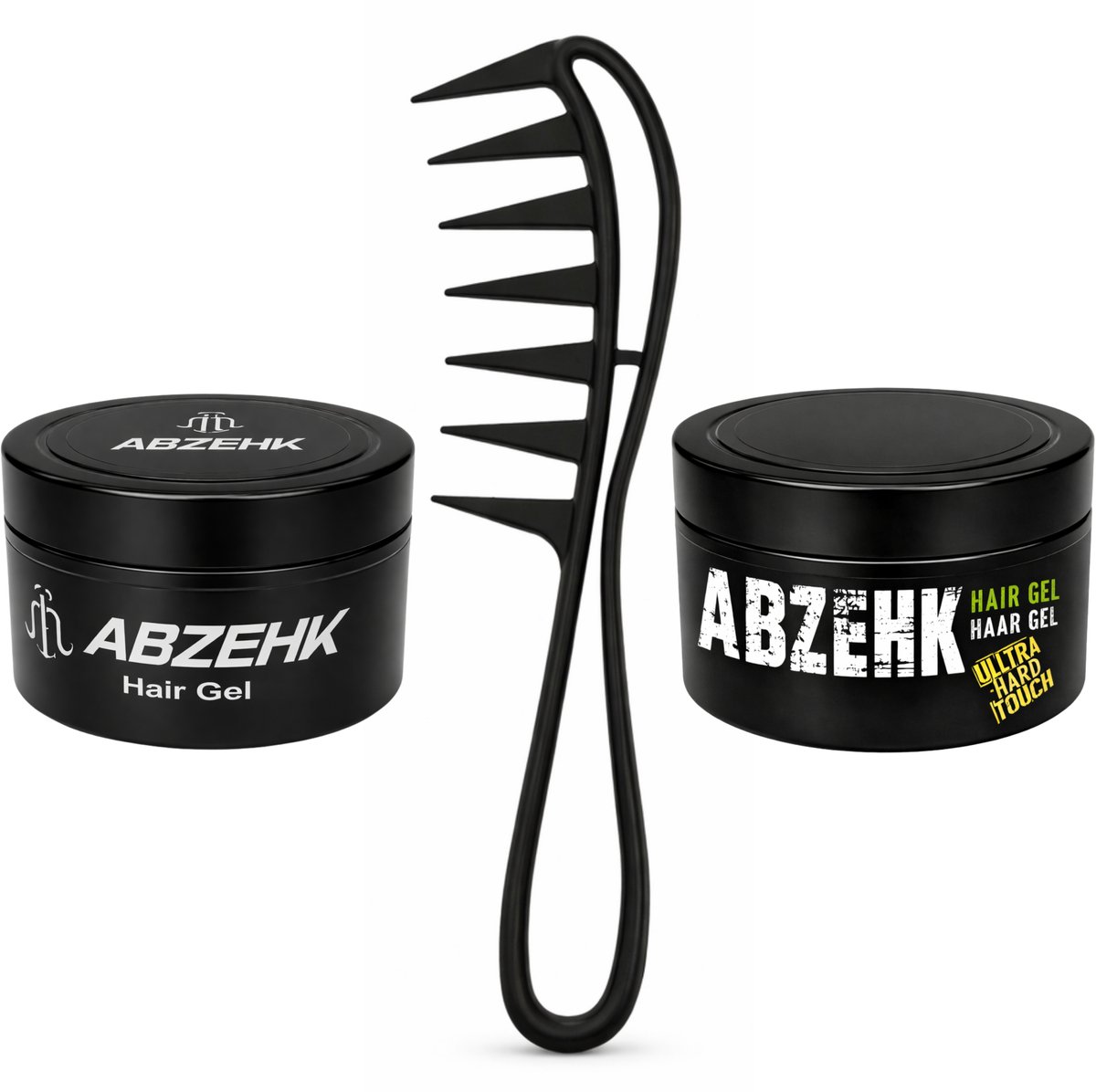 Haargel - Ultra Hard Touch - Transparant 450ml - Geel 300ml - Abzehk - Met Styling Kam - Haarstylingtools