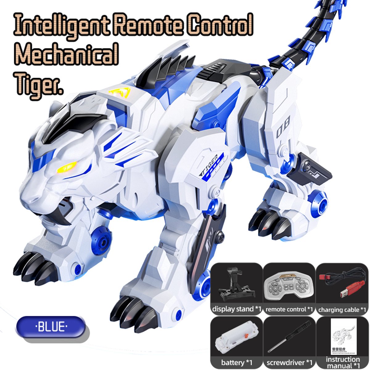 RC Robot Tijger Blauw – Intelligente Bestuurbare Robot met Afstandsbediening & Voice Control – Programmeerbaar Speelgoed voor Kinderen