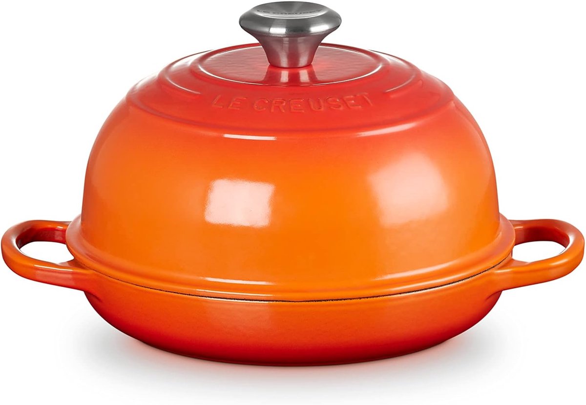Broodpan Gietijzer - Ovenschaal Cocotte - Zelf Brood Bakken - Gewelfd Deksel - 24 cm Diameter - Oranjerood