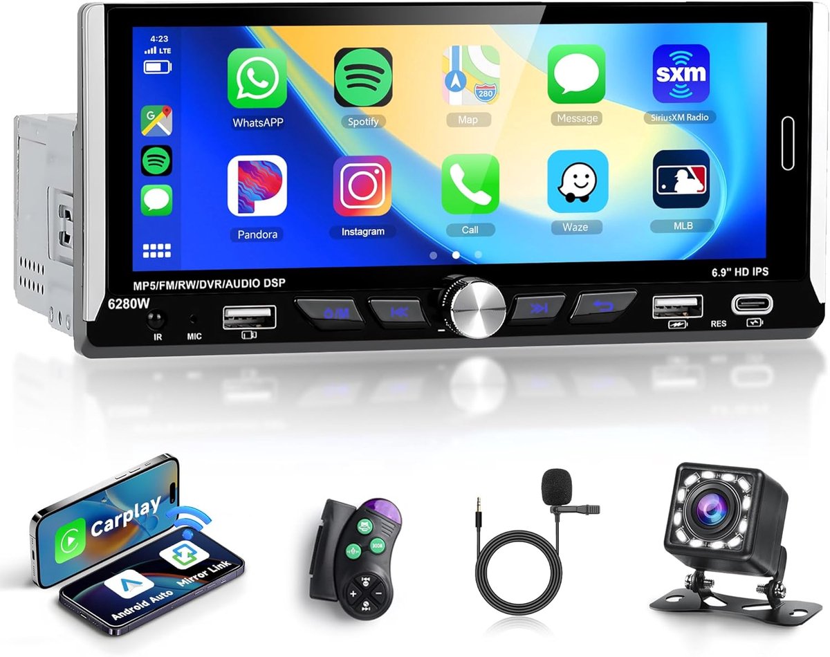 Autoradio - Auto Multimedia - Navigatie & Muziek - Groot Touchscreen - 1 Din Universeel - Zwart