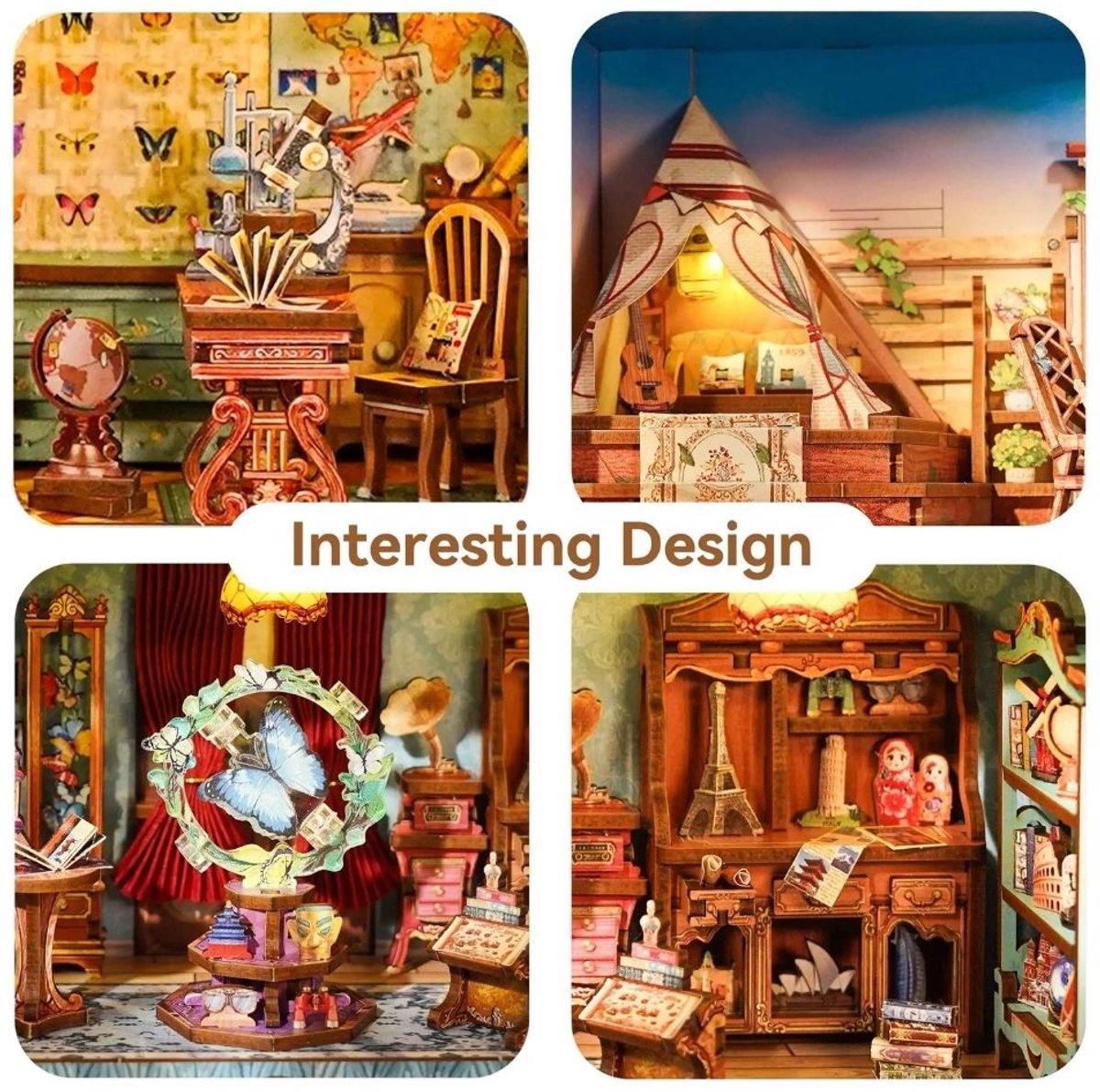 Tonecheer TQ456 Travel Collector Bouwpakket | Miniatuur huisjes pakket modelbouw voor volwassenen | Houten 3D Puzzel | Woonkamer decoratie schilderij | Bewegingssensor led lights verlichting | DIY poppenhuis display collectie — afbeelding 5