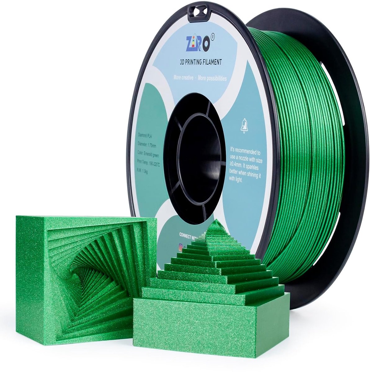 Glitter PLA 1.75mm 3D Printer Filament Diamant Smaragdgroen 1kg