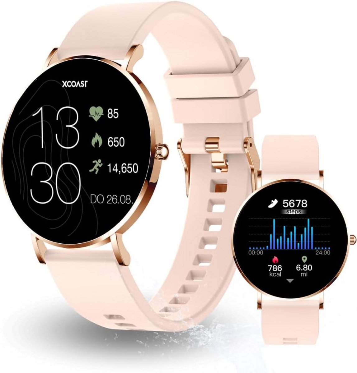 Dames Smartwatch Roségoud - Hartslag, Bloeddruk, Slaap & Sporttracker - IP68 Waterdicht