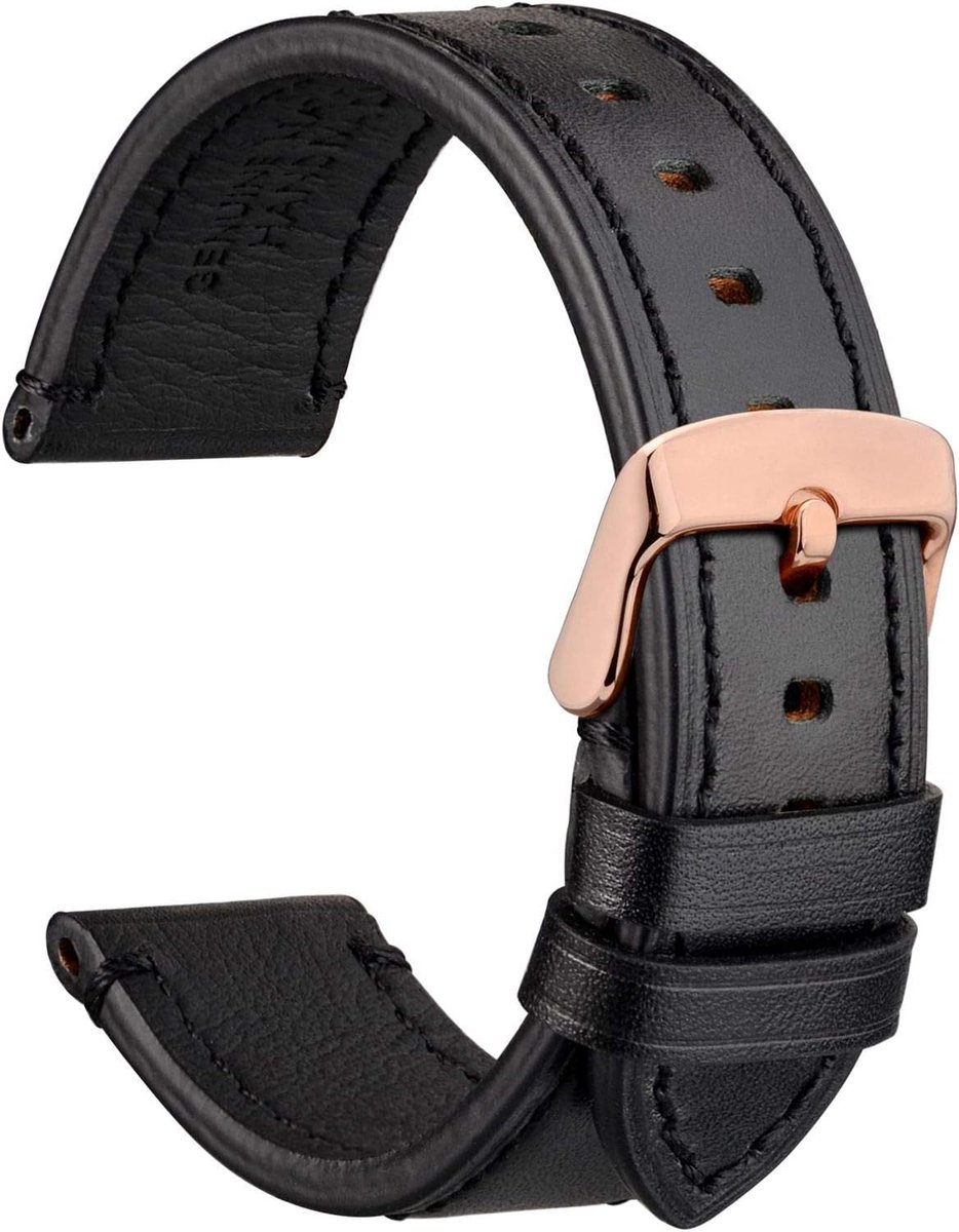 Leren Horlogeband met Roestvrijstalen Gesp - Verkrijgbaar in 18mm, 20mm, 22mm en 24mm