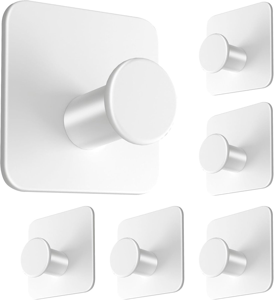 Set van 6 Witte Handdoekhaken met Sterke Kleefkracht - Zonder Boren