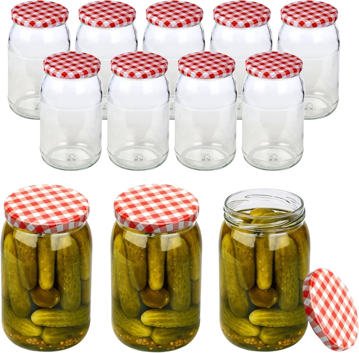 Set van 12 weckpotten 900 ml met schroefdeksel en etiketten, ideaal voor conserveren