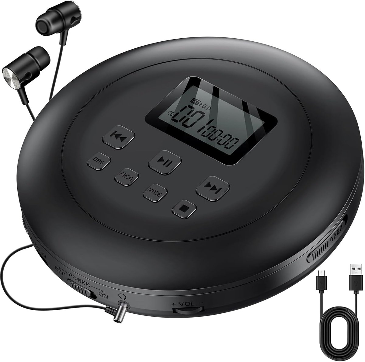 Draagbare cd-speler - Muziekspeler Discman - Muziek luisteren - Hifi geluid met ASP - Compact formaat - Zwart