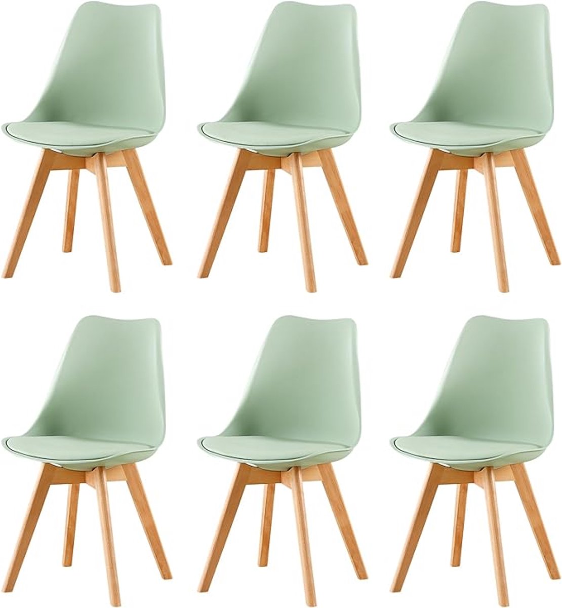 J.T.R Eetkamerstoelen-Eetkamerstoelen set van 6- gevoerde zitting van PU-leer-vintage stijl- met massief beukenhouten poten- Ijsgroen.