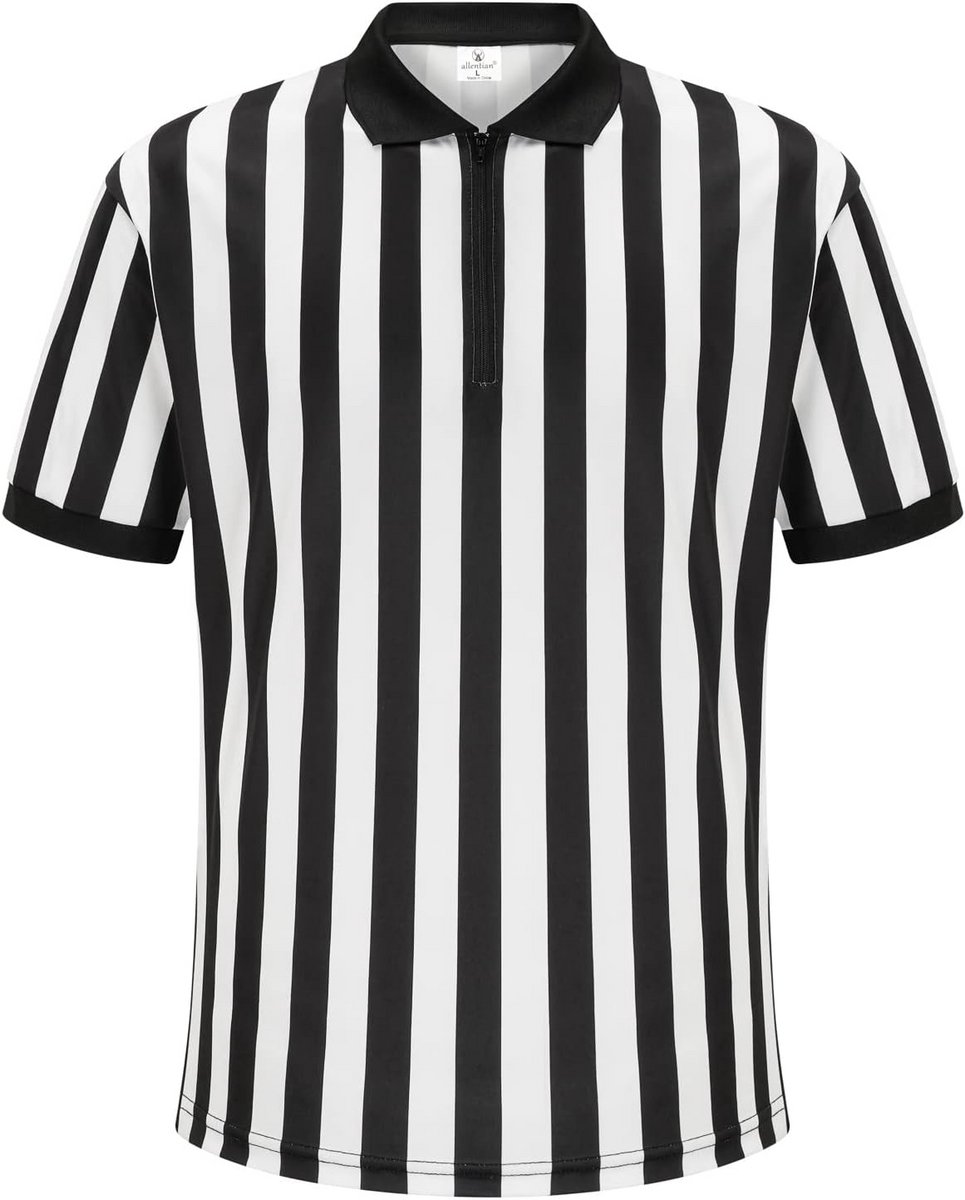 965x1200.jpg Professioneel Gestreept Scheidsrechtersshirt Heren - Sportief Ref Shirt met Ritssluiting - Afbeelding 1