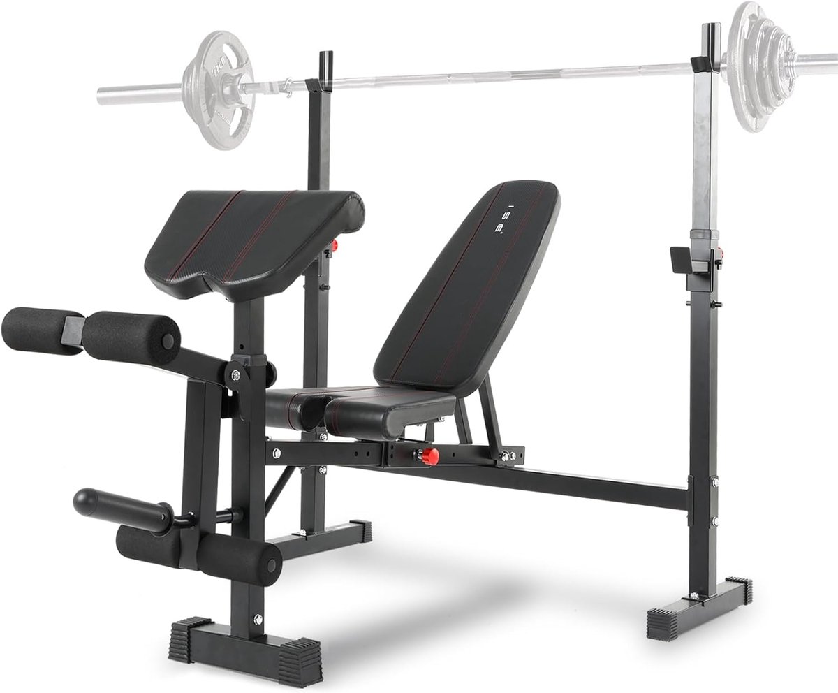 Verstelbare Trainingsbank - Krachtbank Halterbank - Thuis Fitness - Geïntegreerde Leg Curl - 172 x 122 x 150 cm - Zwart