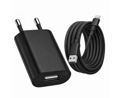 Gmedia USB-A Oplader met Lightning Kabel 1m – USB Adapter / USB Lader – Geschikt voor iPhone 5 t/m 14 & iPad (Lightning) – Zwart
