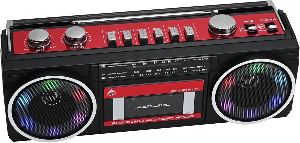 Draagbare Cassettespeler met Radio, Bluetooth en Opnamefunctie
