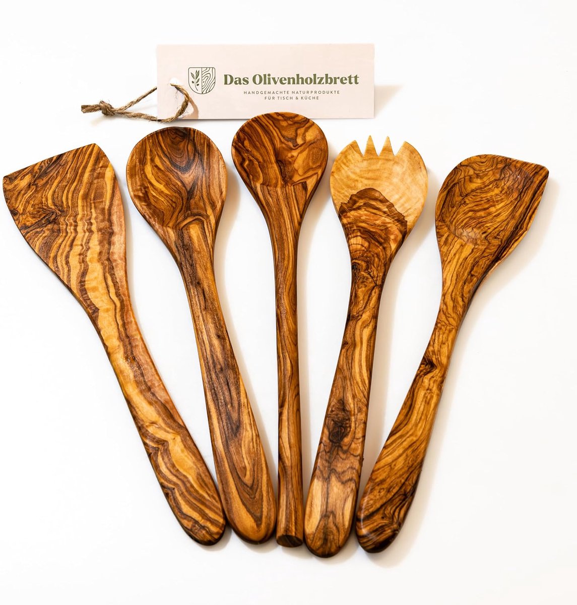 Set van 5 Houten Keukengerei Spatels en Lepels van Olijfhout 30 cm