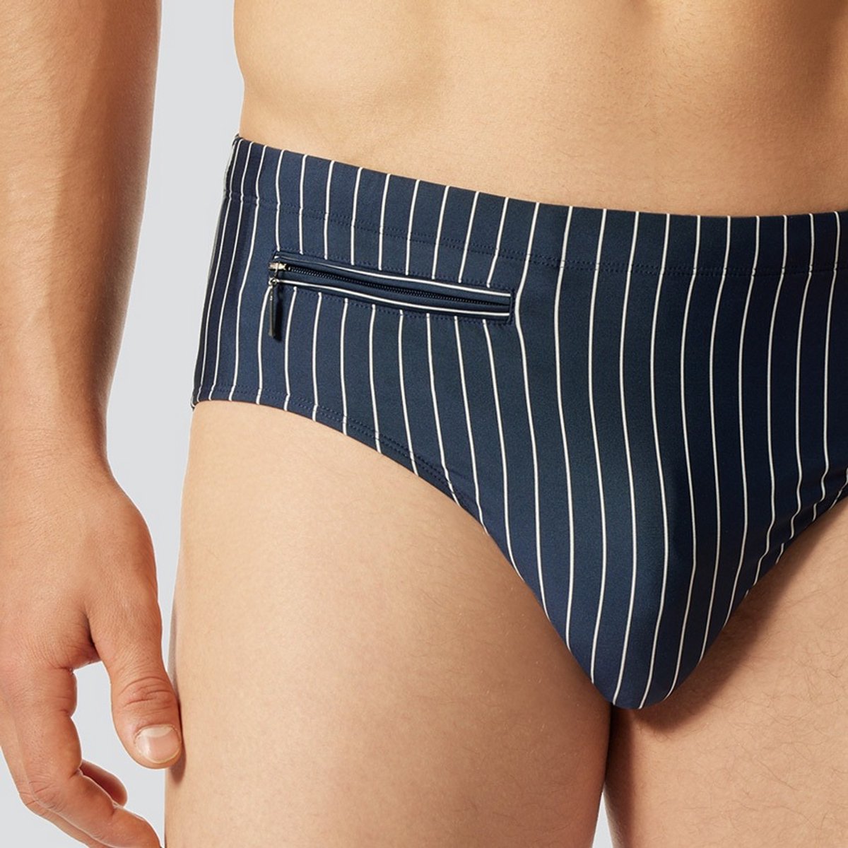 SCHIESSER Nautical Casual heren badkleding - zwemslip met ritsvak tricot gerecycled stroken admiraal — afbeelding 11