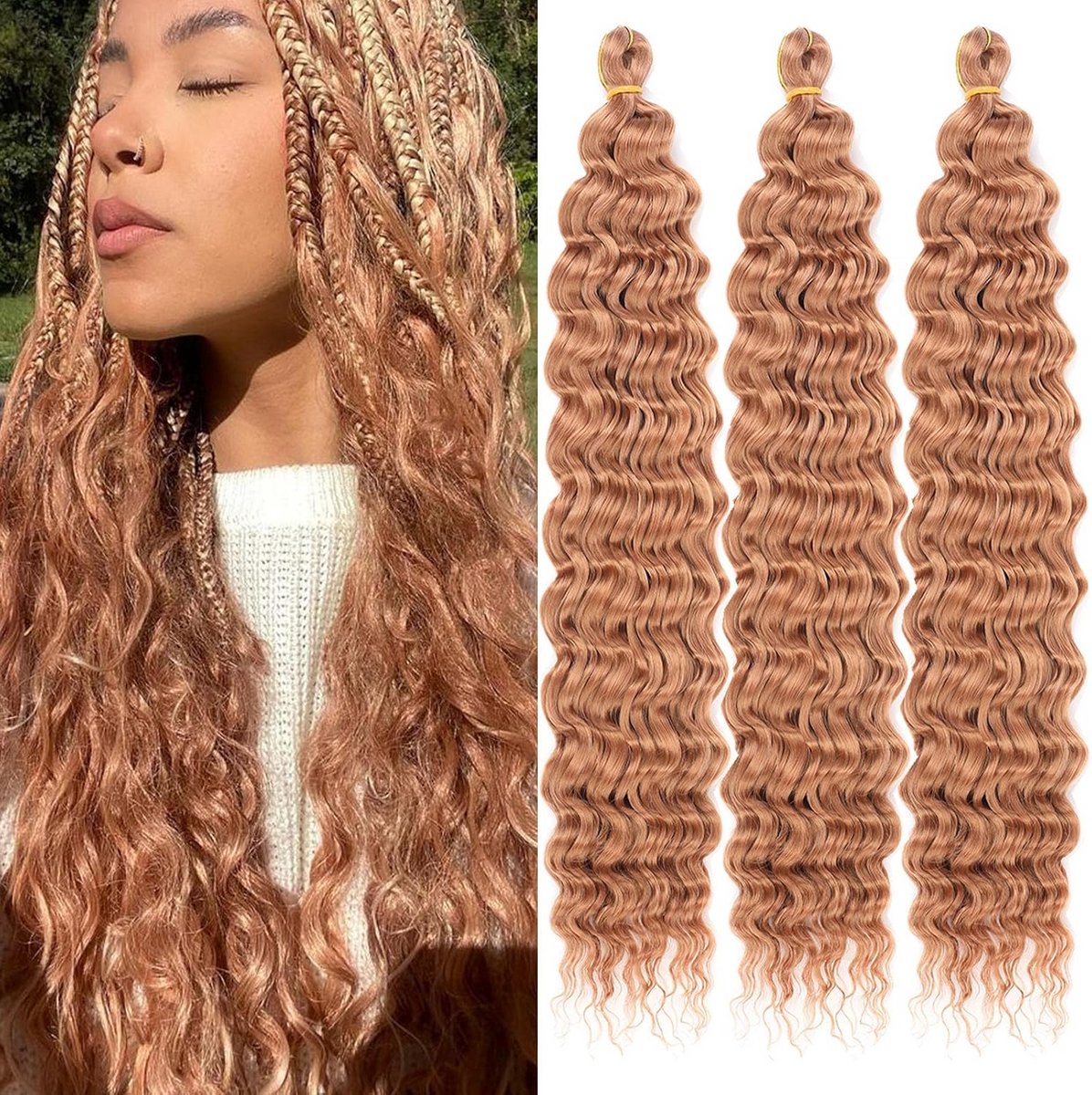 Synthetische Haarverlenging 3 Stuks Golvend Kapsels Bruin Krullend Vlechthaar 45 cm
