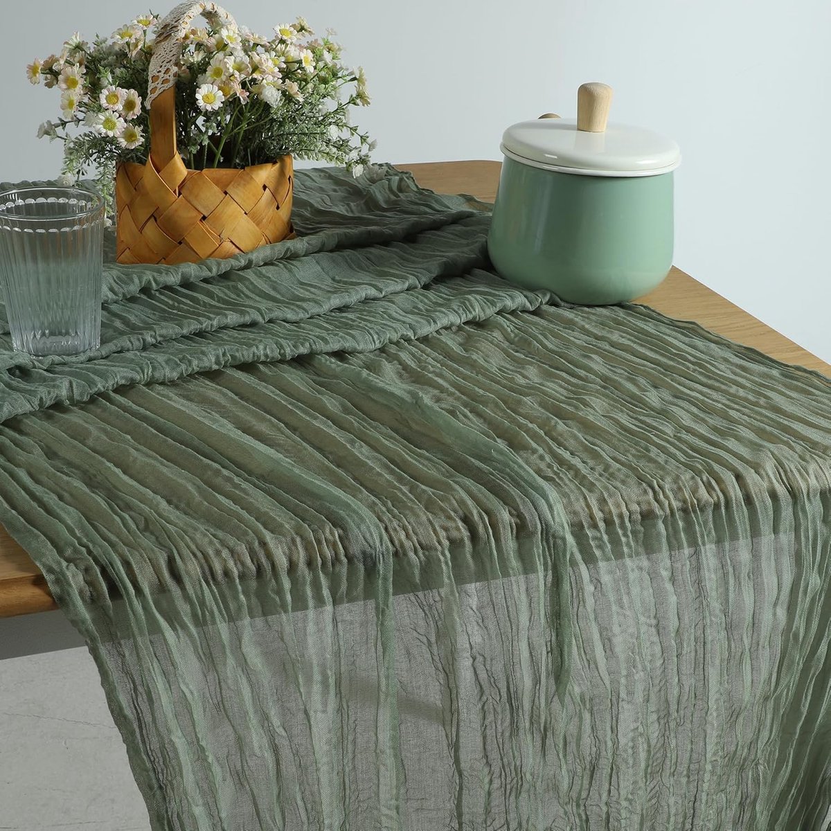 Set van 6 Lichtgewicht Stoffen Tafellopers voor Feestdecoratie 300x90cm Groen