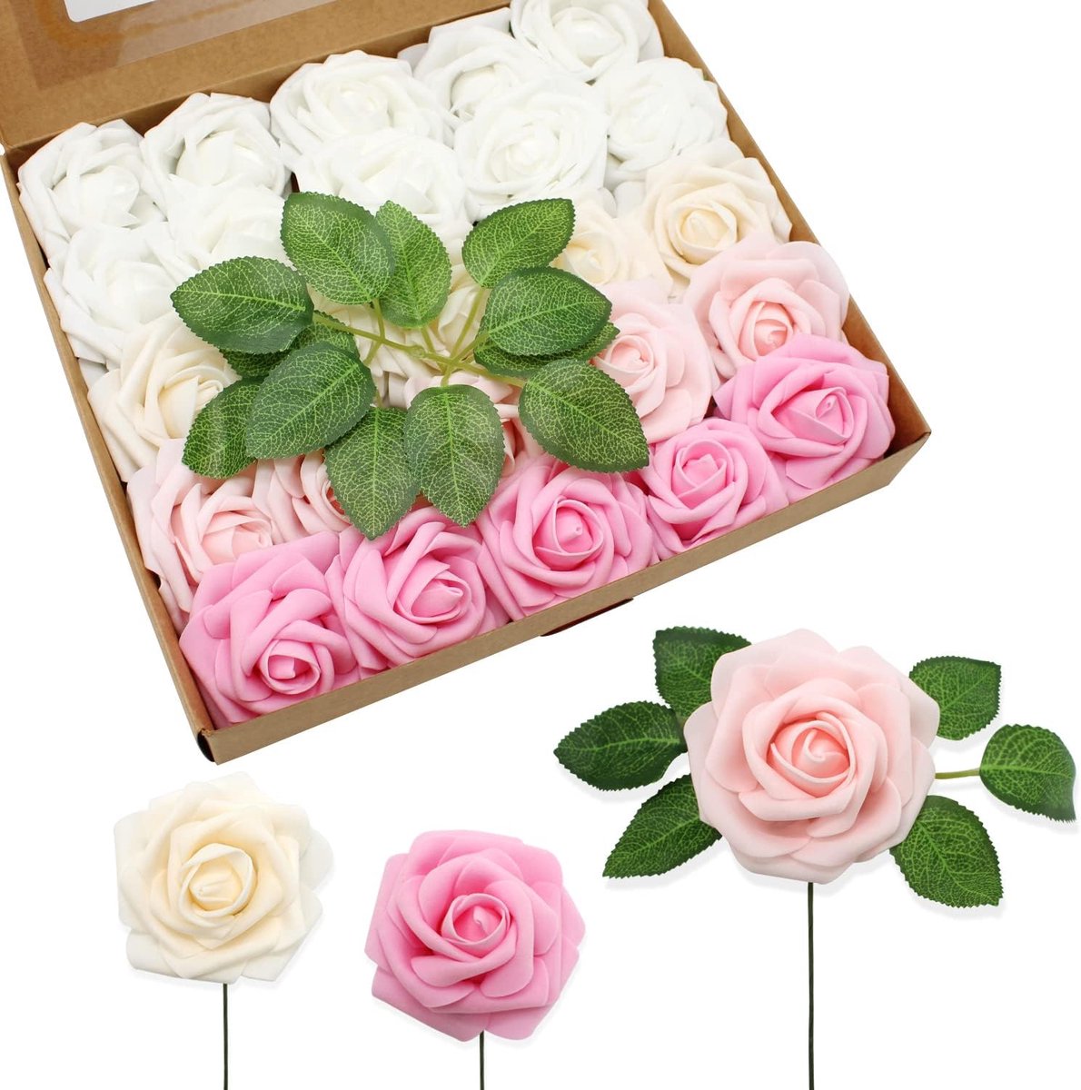 Kunstbloemen Rozen 25 Stuks Realistisch met Steel voor Bruidsboeketten en Decoratie
