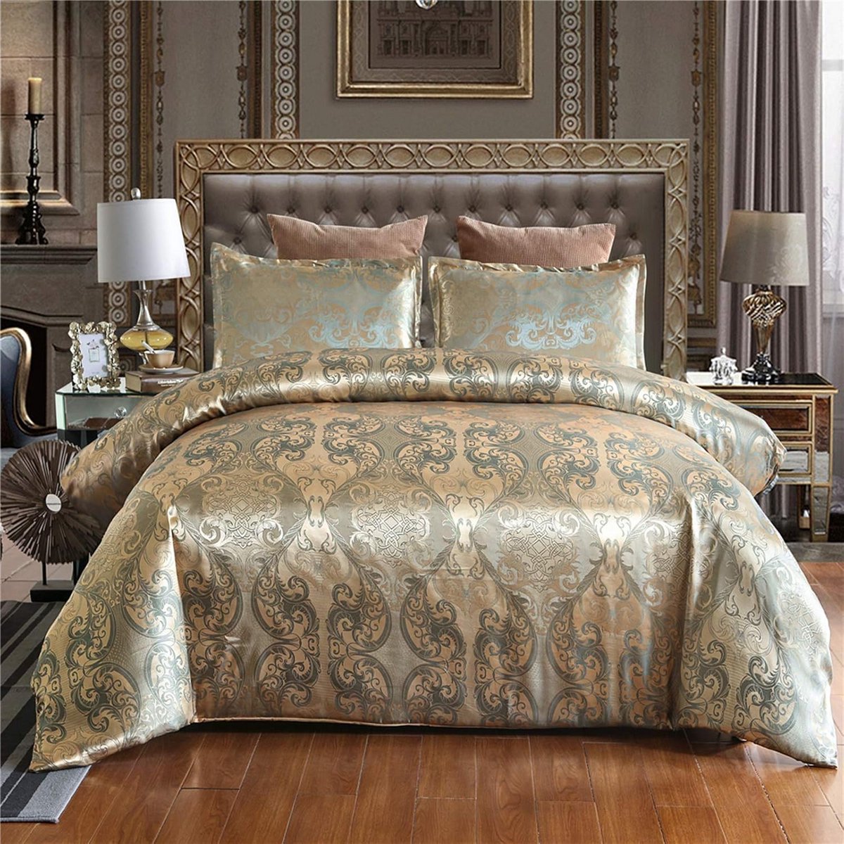 Luxe Satijnen Dekbedovertrekset Jacquard Patroon - Zacht & Glanzend Beddengoed