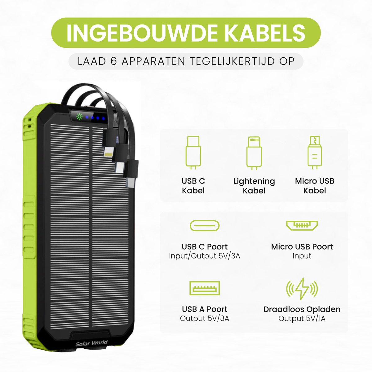 Solar Powerbank Charger - USB A, USB C - afbeelding 3