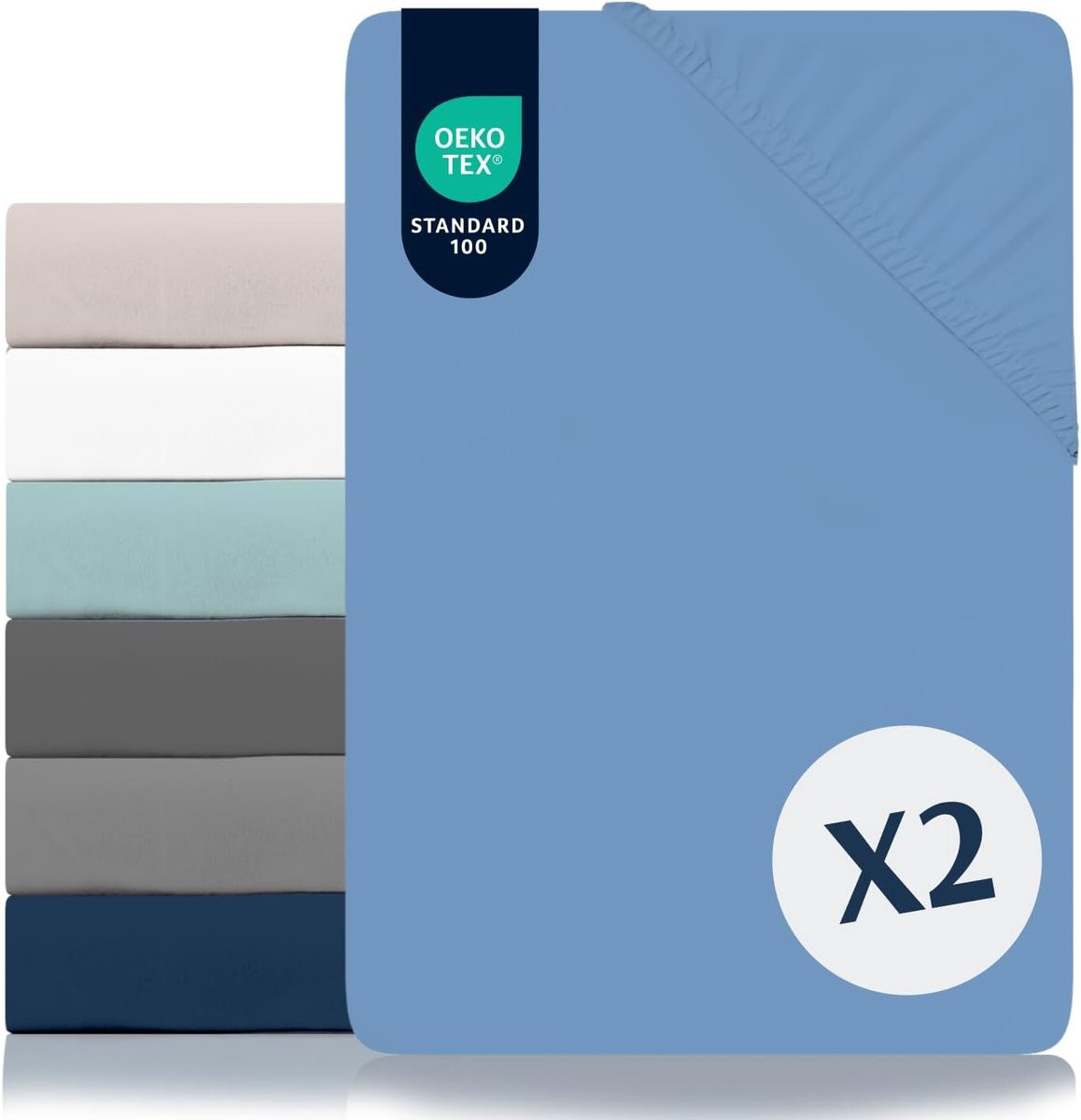 Set van 2 Hoeslakens 200x200 cm - Zacht Flanel Kwaliteit Microvezel - Cerulean Blauw - Ges