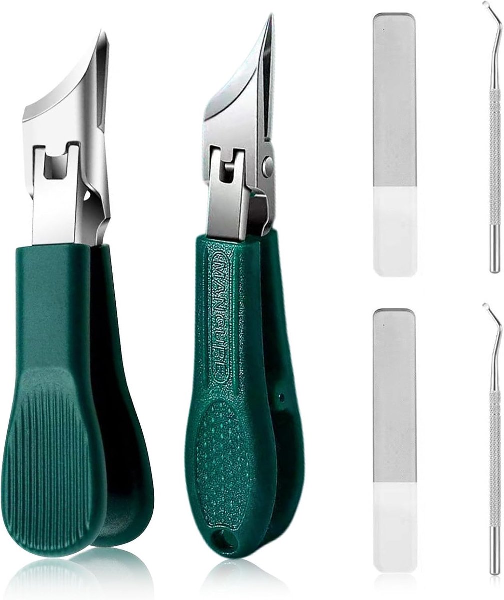 Brede nagelknipper met gebogen kop voor dikke nagels en ouderen, 6 stuks