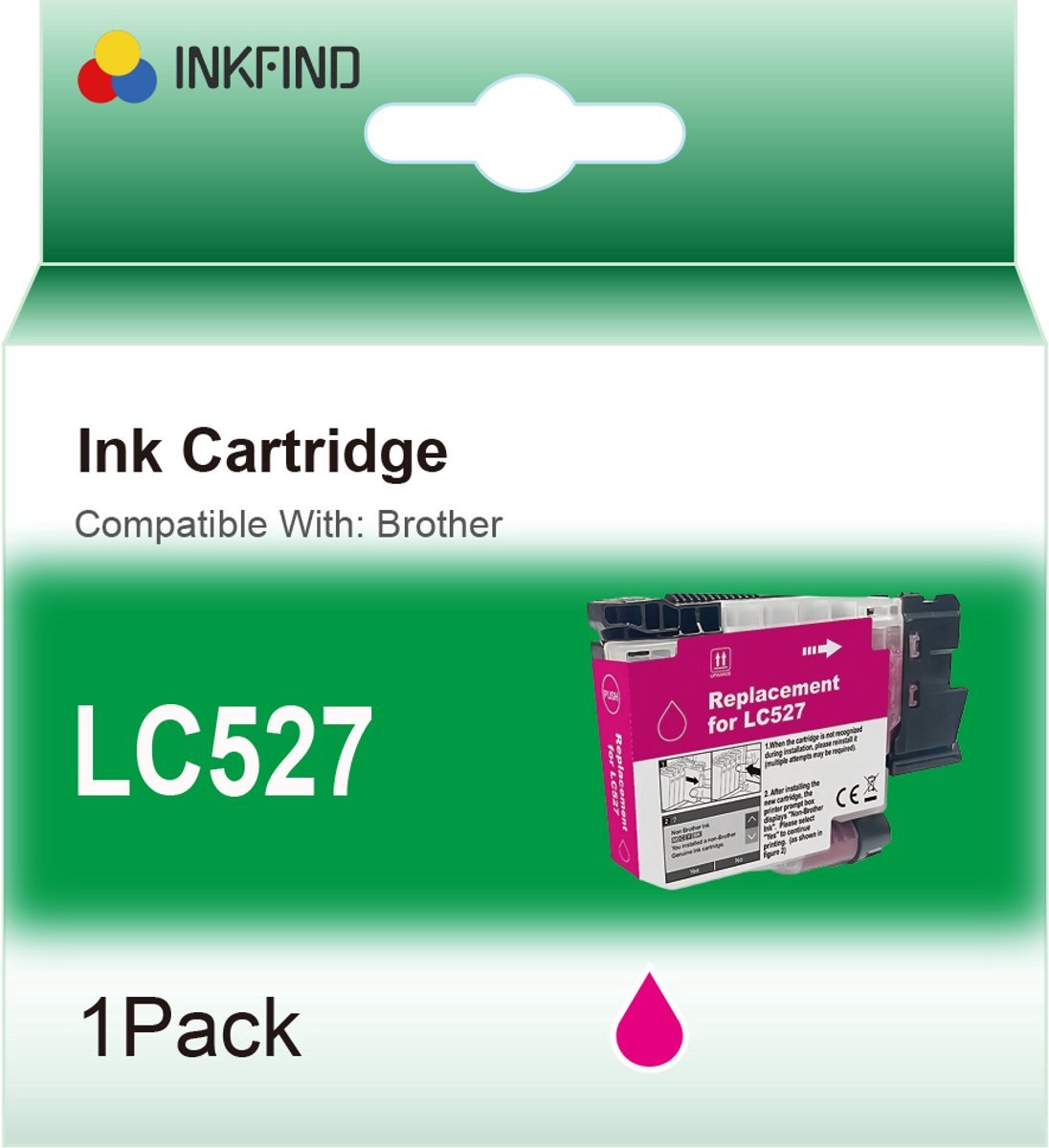 INKFIND LC527 Magenta inktcartridge compatibel met Brother LC527 LC-527 Magenta geschikt voor Brother MFC-J4350DW/J4550DW - 1-pack Magenta