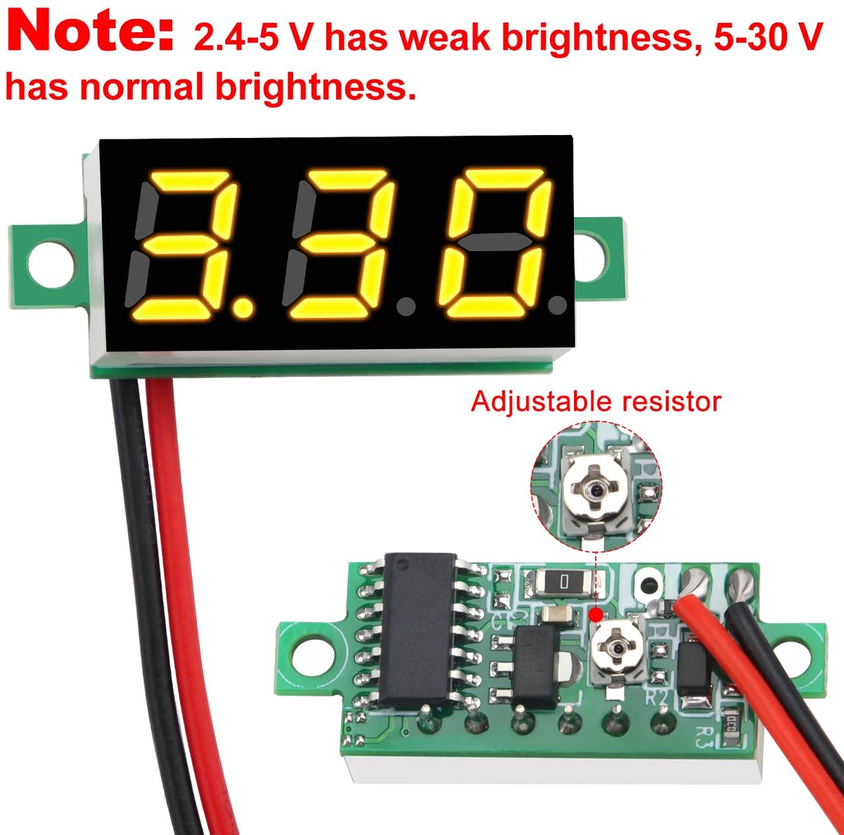 5 Stuks Mini Digitale Voltmeter DC 2.4V-30V Geel - Nauwkeurige Spanning Meter
