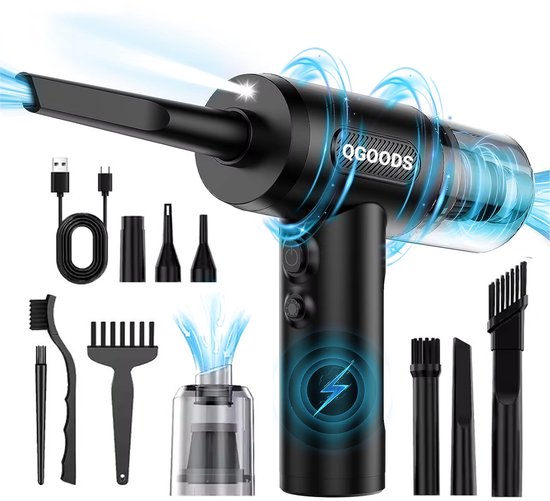 2-in-1 Auto Stofzuiger - Zuigen & Blazen - Kruimeldief - 7 Opzetstukken - Oplaadbaar - Handstofzuiger - Airduster - Zwart