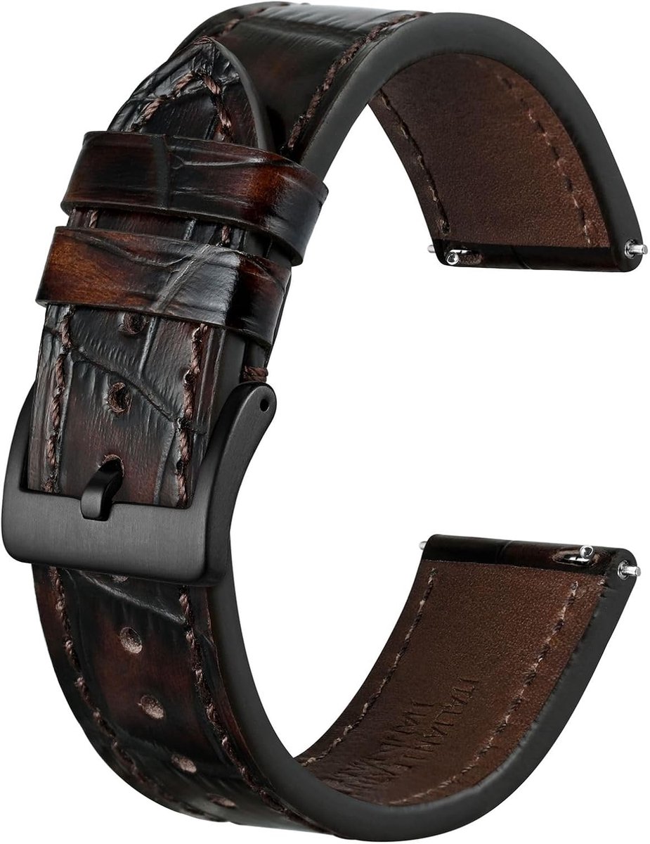 Leren Horlogeband 18 mm 20 mm 22 mm met Alligator Reliëf | Italiaans Kwaliteitsleer | Universele Reserveband met Snelsluiting