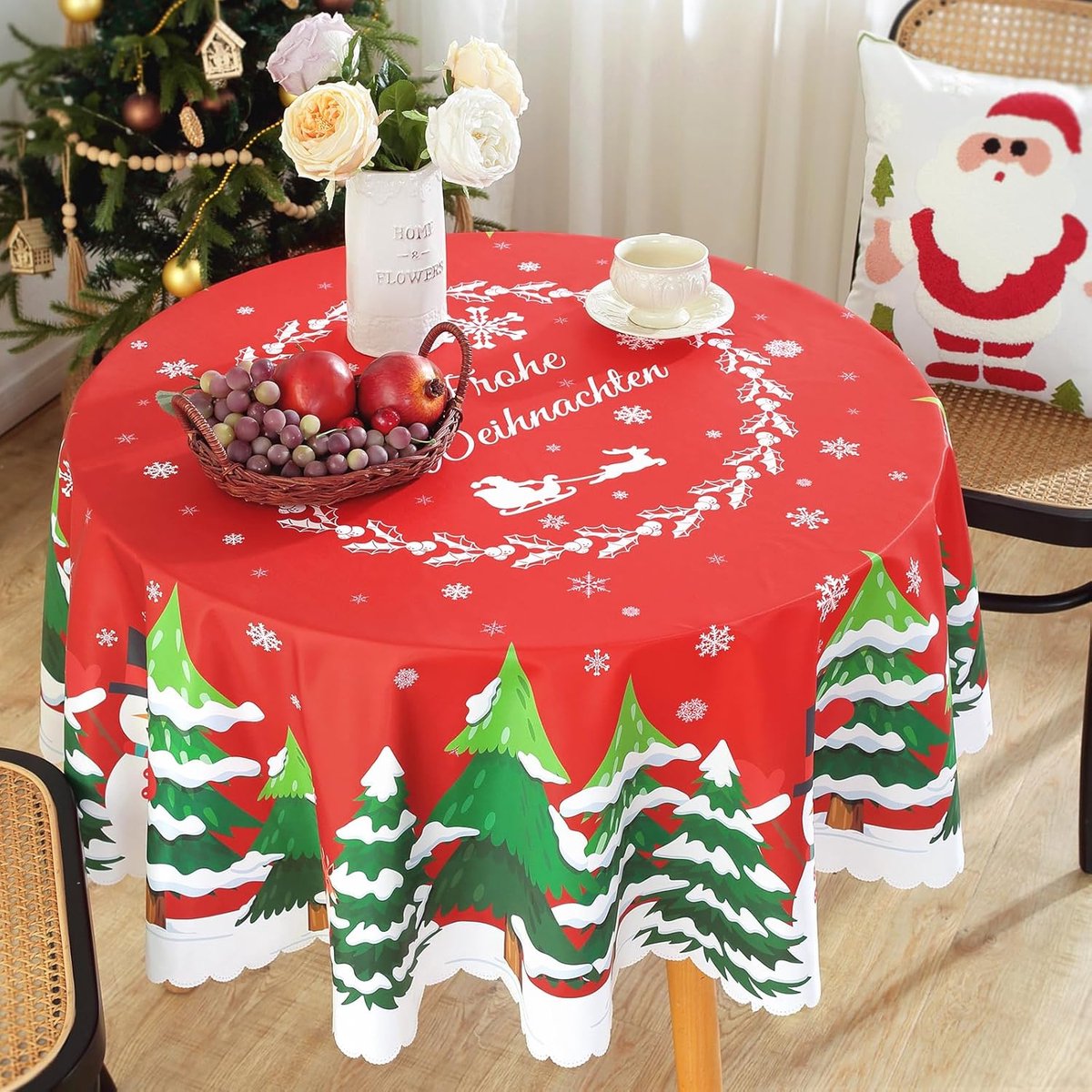Rond Kerst Tafelkleed 150 cm - Waterdicht, Vlekbestendig en Wasbaar voor Eettafel