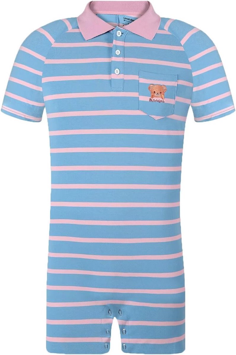 Korte Mouw Katoen Romper voor Heren Gestreept Onesie Pyjama